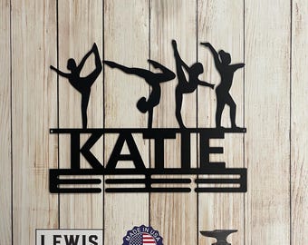 Gymnastics Medal Hanger with Custom Monogram Name Metal Sign, Personalized Gymnast Medal Holder Monogram, Gymnast Medal Display