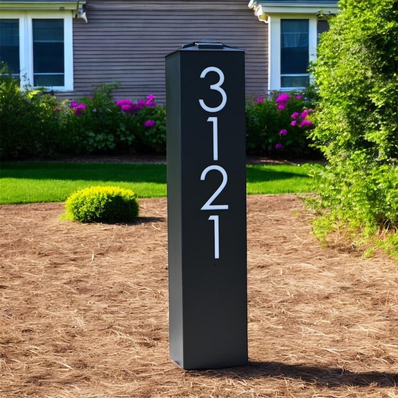 XL Modern Address Numbers Column, Metal Address Post, Optional Solar ...
