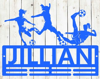 Soccer Medal Hanger Custom Name Metal Sign, Soccer Award Display, Personalized Soccer Medal Display, Soccer Medal Holder