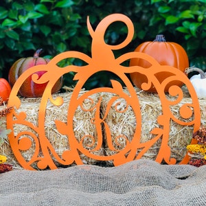 Monogram Letter Pumpkin Metal Sign, Pumpkin Door Hanger, Fall Door Hanger, Fall Wreath, Custom Fall Decor, Fall Decor