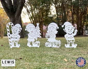 Elves Christmas Yard Signs – Festive Elf Decor Set, Metal elf signs, Christmas Elves, Metal Elf Yard Decor – Festive Outdoor Holiday Display