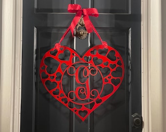 Heart Monogram Door Hanger, Valentine's Day, Valentine's Decor, Valentine, Door Decor, Creative Door Decoration, Metal Signs