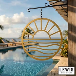 Arte de pared de metal de sol y olas, arte de pared de playa, casa de playa, casa del lago, decoración de sol y olas, decoración de pared