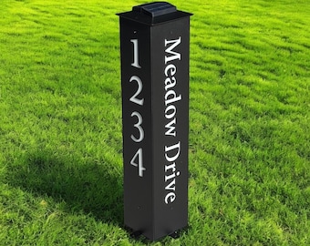 Custom Address Column, Metal Address Post, Optional Solar Light Cap
