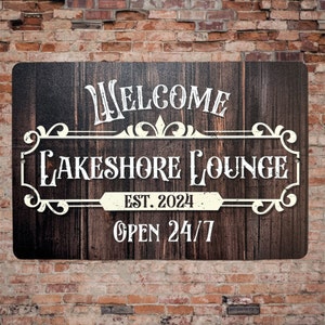 Bar Sign Vintage Black Wood Design - Personalized Metal Sign