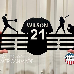 Softball Jersey Custom Name Medal Hanger - Medal Display, Sports Medals, Kids Room Sports Decor, Softball, Athletic Awards, Kids Gifts
