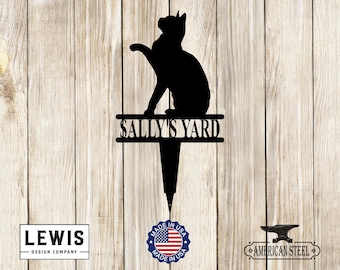 Cat Yard Stake with Custom Name, Cat with Paw Up, Custom Metal Stake, Cat Name Stake, Cat Lovers, Cat Sign, Kitty Sign