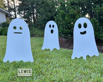 Pieux en métal avec fantômes d'Halloween - Lot de 3 - Déco extérieure d'Halloween - Art de jardin drôles de fantômes