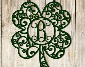Monogram Shamrock 4 Leaf Clover, Shamrock Door Hanger, Shamrock, St Patrick's Day Decor, Irish, March Decor, Spring Wreath, Metal Signs