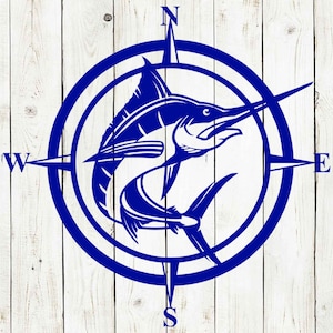 Marlin with Compass Decorative Metal Sign, Metal Art, Metal Sign, Sport fishing decor, Ocean fishing