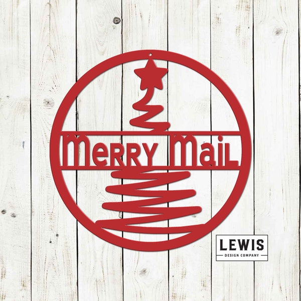 Modern Merry Mail Christmas Metal Sign, Christmas Card Photo Holder, Holiday Card Display Sign, Metal Powder Coated Christmas Decoration