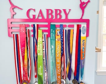 Gymnastics Custom Name Medal Hanger  - 12 Rungs for medals & Ribbons, Medal Display, Sports Medals, Kids Room, Gymnast, Gymnastics