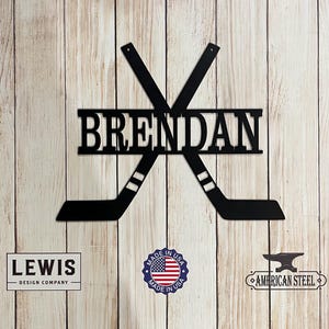 Hockey personalizado monograma nombre signo de metal, hockey, signo de hockey, signo de metal, signo de metal personalizado, cumpleaños, palos de hockey