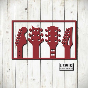 Guitar Headstock Metal Sign, Powder Coated Metal Guitar Music Sign, Guitar Player, Music Room Decor, Music Studio, Wall decor