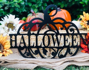 Halloween Pumpkin Metal Sign, Door Hanger, Halloween, Fall Decor, Custom Metal Art, Metal Signs, Home Decor, Gift Ideas, Holiday
