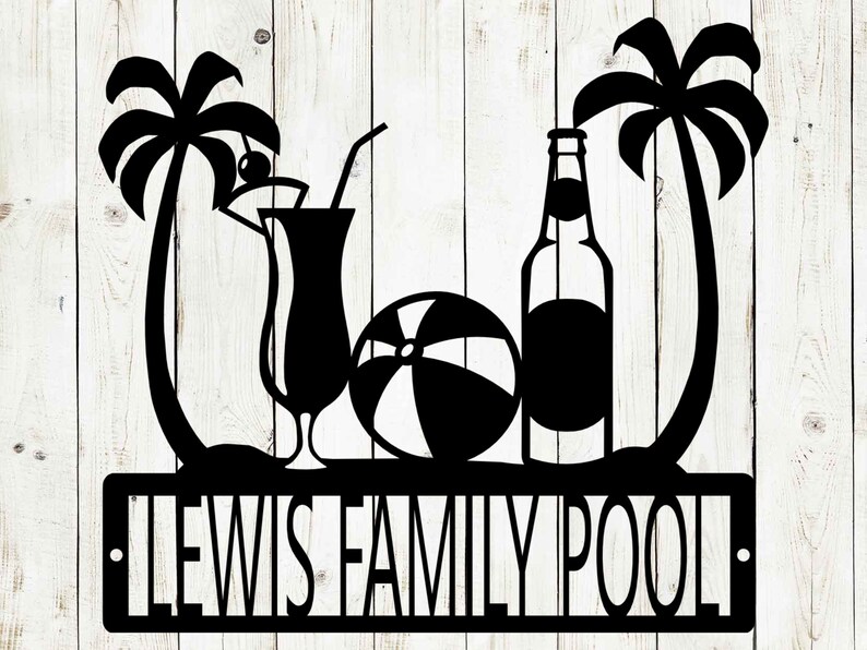Bar Sign Pool Sign Custom Pool and Beach Sign with Drinks Beach Sign Fathers Day Beach House Sign Monogram Sign Beach Sign
