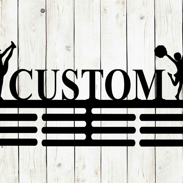 Cheerleader Custom Name Medal Hanger Monogram - 12 Rungs for medals & Ribbons, Medal Display, Cheerleading, Cheer, Cheerleader