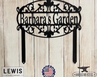 Personalized Metal Garden Sign with Stake, Custom Name Yard Sign, Outdoor Powder Coated Steel Decor