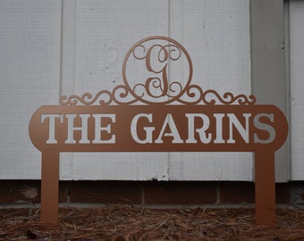 Monogram Scroll Yard Sign, Lawn Address Monogram Metal Sign, Custom Address Sign, Address Sign, Family Name Sign