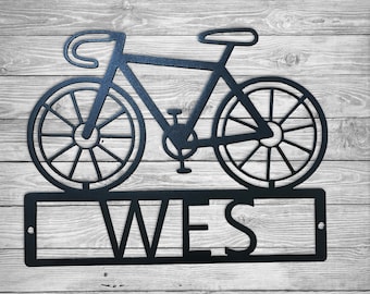 Bicycle Custom Monogram Steel Sign, Bicycle Sign, Custom Name Sign, Cycling Sign, Home Decor, Kids Room Sign, Sport Sign, Personalized Sign