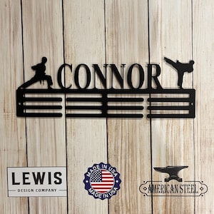 Karate Male Custom Name Medal Hanger Monogram - 12 Rungs for medals & Ribbons, Medal Display, Sports Medals, Kids Room Sports Decor, Karate