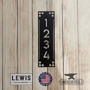 Vertical Address Plaque Art Deco Style, Custom Metal Powder Coated Address Sign