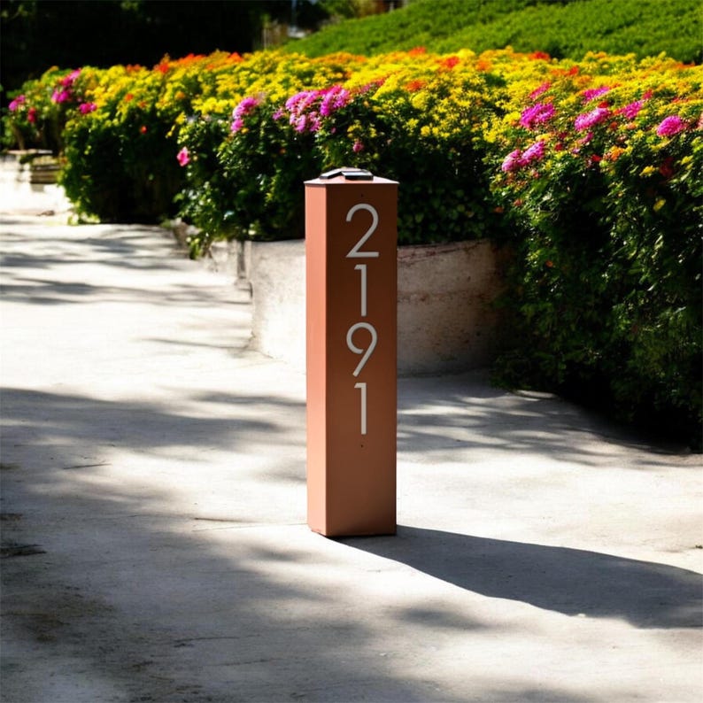 XL Modern Address Numbers Column, Metal Address Post, Optional Solar ...