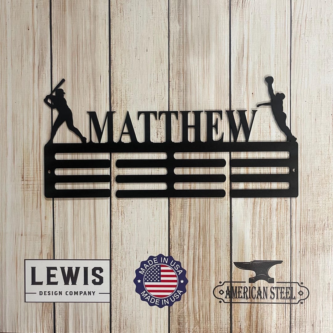 Baseball Custom Name Medal Hanger Monogram - 12 Rungs for Medals ...