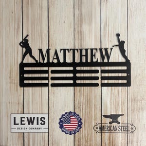 Baseball Custom Name Medal Hanger Monogram - 12 Rungs for medals & Ribbons, Medal Display, Sports Medals, Kids Room Sports Decor, Baseball