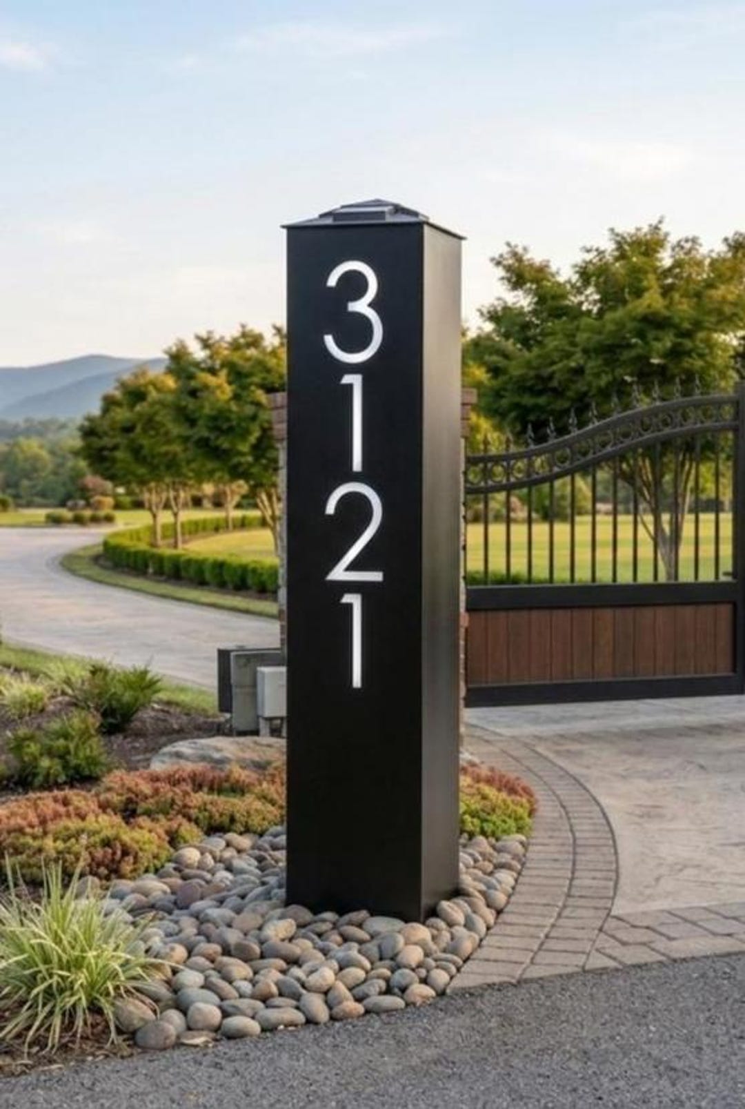 XL Modern Address Numbers Column, Metal Address Post, Optional Solar ...
