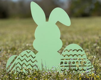 Easter Bunny with Easter Eggs Metal Yard Stake, Custom Easter Bunny Yard Decoration