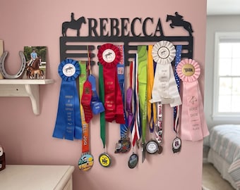 Horse Custom Name Medal Hanger Monogram - 12 Rungs for medals & Ribbons, Medal Display, Sports Medals, Kids Room Sports Decor, Horse Show