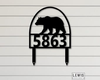 Metal Bear Address Sign with Stakes