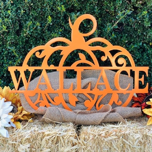 Pumpkin Monogram Name Metal Sign, Pumpkin Door Hanger, Fall Door Hanger, Custom Fall Wreath