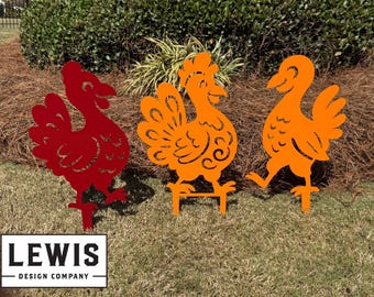 Happy Turkey Yard Sign Set – Thanksgiving Outdoor Décor – Festive Fall Lawn Decoration – Cute Metal Turkey Stakes