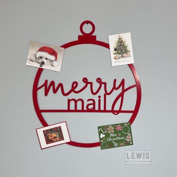 Merry Mail Christmas Metal Sign, Christmas Card Photo Holder, Holiday Card Display Sign, Metal Powder Coated Christmas Decoration