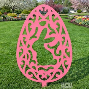 Metal Easter Egg with Bunny Yard Stake, Spring Decor