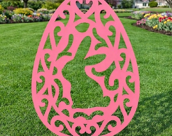 Metal Easter Egg with Bunny Yard Stake, Spring Decor