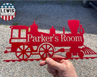 Train Custom Wall Decoration, Metal Powder Coated Train Sign, Steam train locomotive personalized metal sign