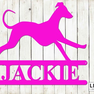 Greyhound Wall Sign with Custom Name, Metal Sign, Greyhound, Custom Metal Sign, Greyhound Name sign, Dog Lover, Greyhound Wall Art