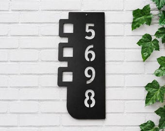 Mid-Century Modern Vertical Address Sign | Retro Geometric Metal House Numbers