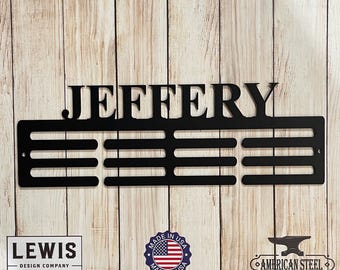Percha para medallas con nombre personalizado y monograma, 12 peldaños para medallas y cintas, exhibición de medallas, percha para medallas deportivas personalizada