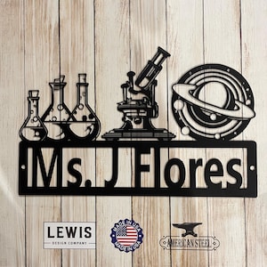 Signo de metal de nombre personalizado de ciencia, signo personalizado del aula, exhibición personalizada del aula, clase de ciencias, feria de ciencias, decoración del aula