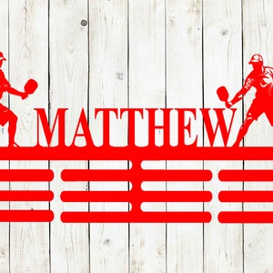 Pickleball Male Custom Name Medal Hanger Monogram - 12 Rungs for medals & Ribbons, Medal Display, Kids Room Sports Decor, Pickleball Medals