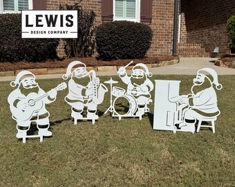 Santa Band Christmas Yard Signs – Musical Santa Decor Set with Guitar, Drums, Saxophone & Piano – Festive Outdoor Holiday Display