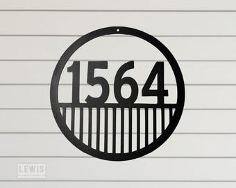 Custom Round Metal Address Sign with Vertical Lines | Mid-Century Modern House Numbers