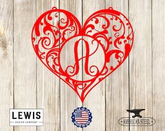 Heart Monogram Decorative Door Hanger, Valentine's Day, Valentine's Decor, Valentine, Door Decor, Creative Door Decoration, Metal Signs