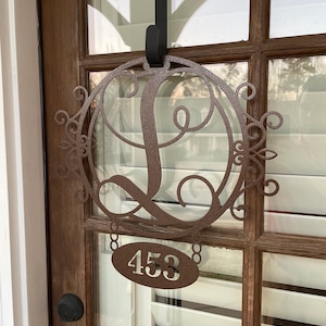 Monogram Custom Metal Wreath with Address, Monogram Front Door Hanger, Monogram Door Hanger, Door Wreath, Porch, Metal Door Hanger
