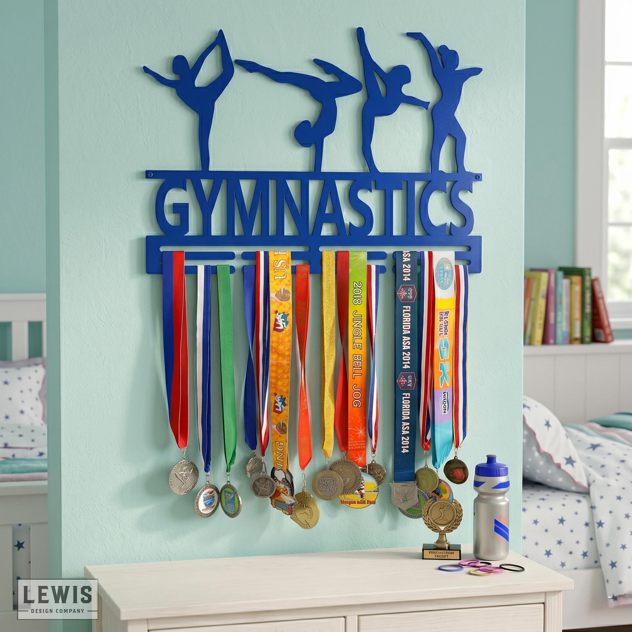 Gymnastics Medal Hanger with Custom Monogram Name Metal Sign 