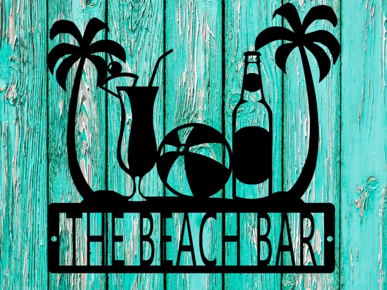 Bar Sign Pool Sign Custom Pool and Beach Sign with Drinks Beach Sign Fathers Day Beach House Sign Monogram Sign Beach Sign